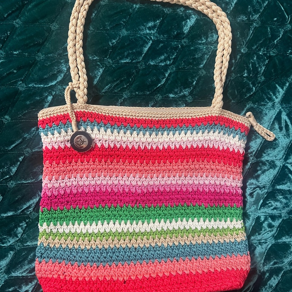 The Sak crochet Colorful Striped Tote Bag